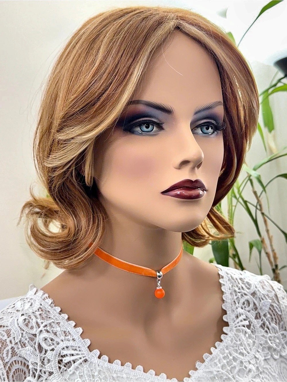 Orange Swarovski pearl Velvet Choker Necklace
